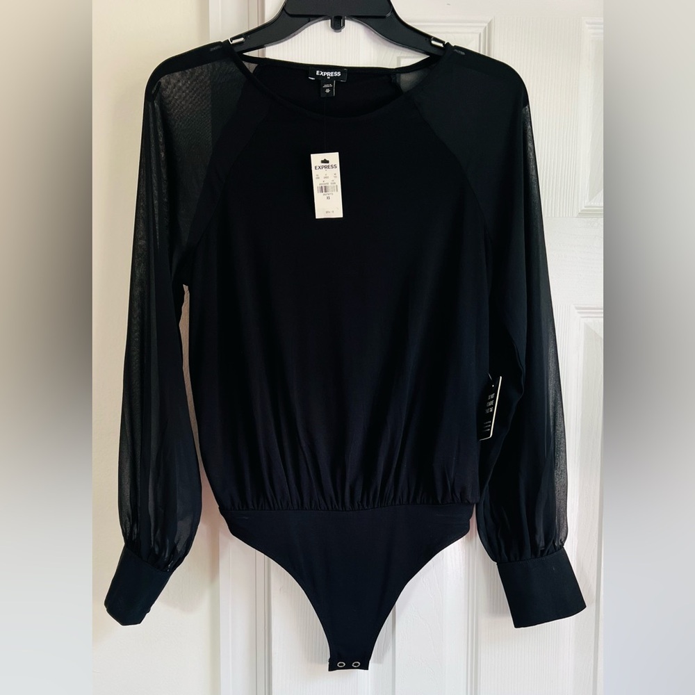 Express Black Bodysuit with Sheer Sleeves